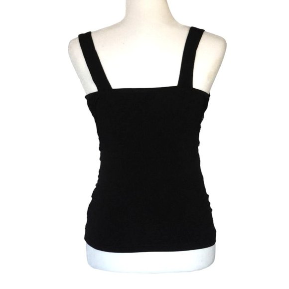 Y2K iz Byer California Tank Top Size Medium Black Metallic Silver Lace Ruched NO - Picture 3 of 11